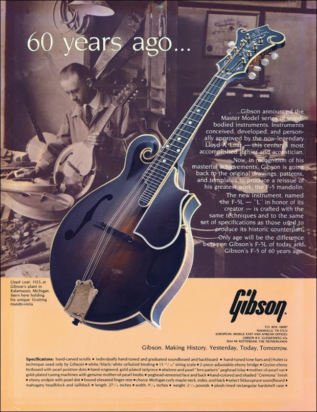 La fameuse publicité pour la mandoline Gibson F5-L.